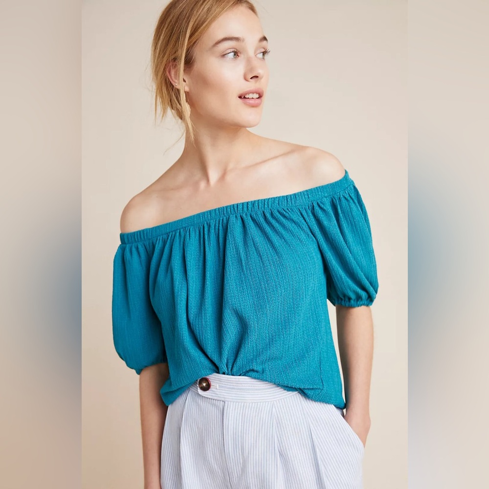 Anthropologie Elodie Teal Off-Shoulder Women's Top XS